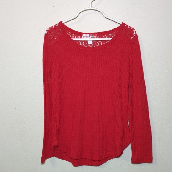 3 for $10 Bundle Sale! Merry Wear Red Waffle Knit Sweater Lace Girls Size S - Picture 1 of 4